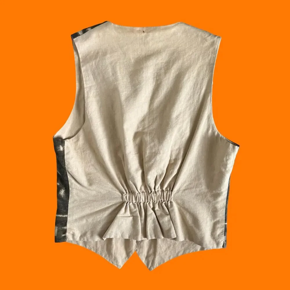 90's vintage earthy boho tribal safari linen blend vest LARGE banana republic